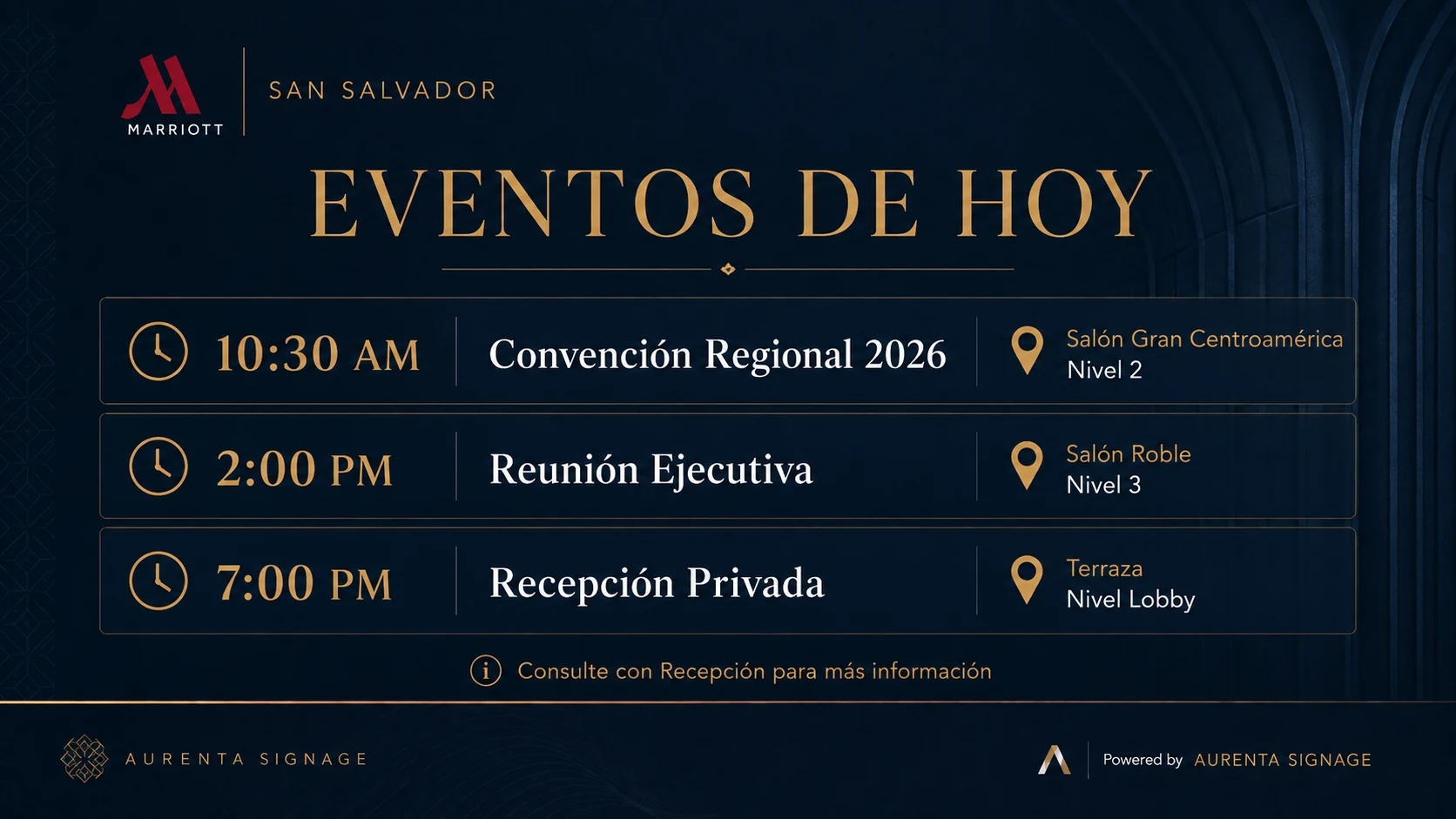 Aurenta Signage events board — property demo