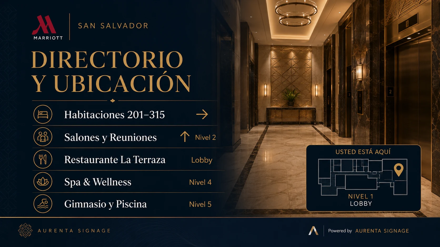 Aurenta Signage directory screen — property demo